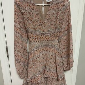 Japna Boho Chic Long Sleeve Dress in Orange and Cream